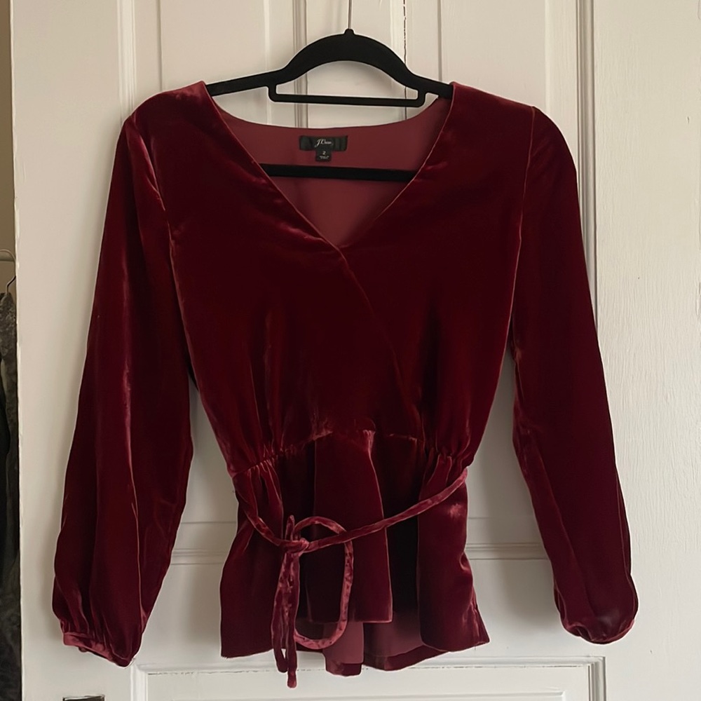 JCrew maroon velvet blouse